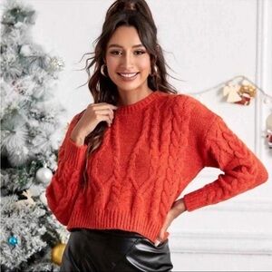 Anthropologie sleeping on snow sweater orange cable knit women’s size large